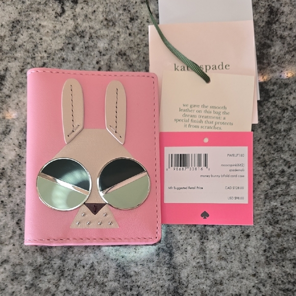 Kate Spade Pink Bunny Wallet with Green Sunglasses - Picture 1 of 4